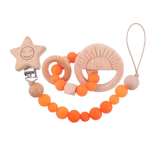 1-2pcs Baby Pacifier Clip Wooden Teethers Bracelet Set Cartoon Star