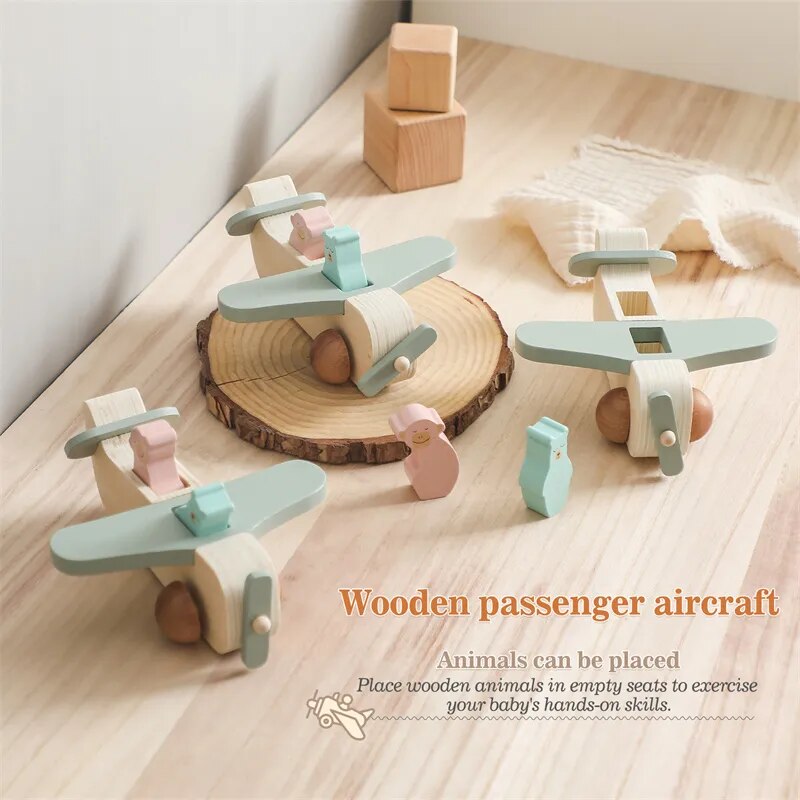 Baby Wooden Building Blocks Aircraft Manned Model Toys Montessori