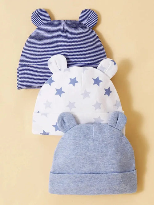 3Pcs/Lot Bear Ear Children's Fetal Hat 0-6 Months Baby Hat Spring and