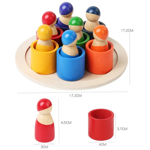 Montessori Baby Wooden Rainbow Puzzle Toys Art Color Sorting Matching