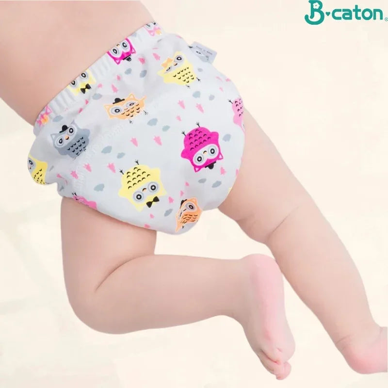 B Caton Cartoon Print Reusable Baby Diaper 6-layer Waterproof Cotton