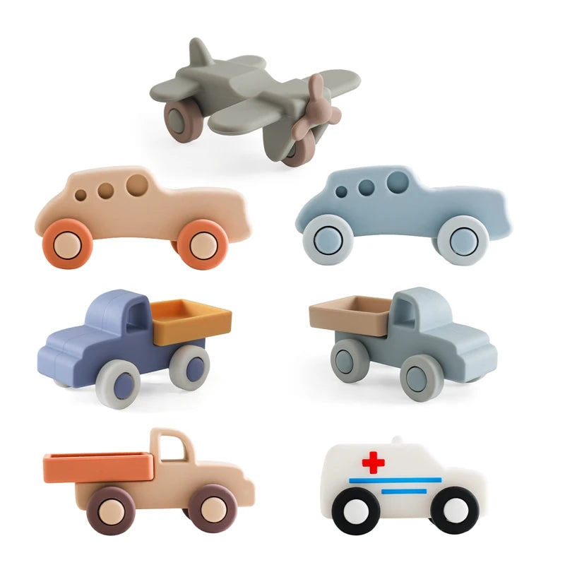 1pc Baby Car Toys Food Grade Silicone Ambulances Truck Montessori