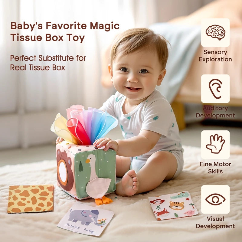 Baby Montessori Toy Magic Tissue Box Cotton Educational Learning