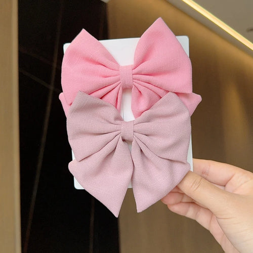 2Pcs/lot Solid Color Hair Bows Boutique With Clips For Girls Hairgrips