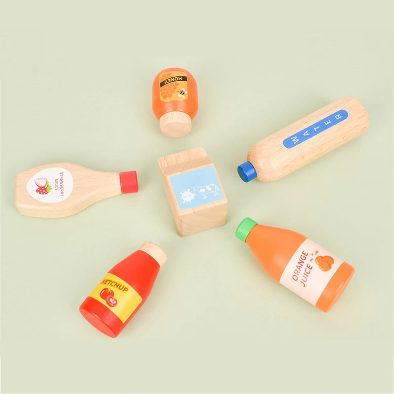 Pretend Play Toy Wooden Drink Set Kitchen Food Toys Kids Montessori