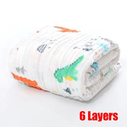 Baby Bath Towel Cartoon Print 6-layer Newborn Towel Cotton Blankets