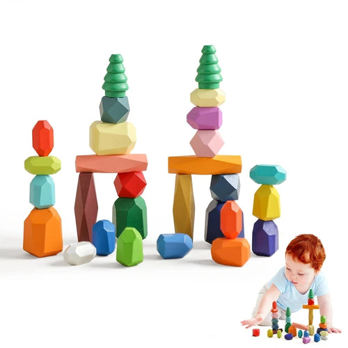 Wood Rainbow Stones Block Colorful Wooden Building Block Rainbow