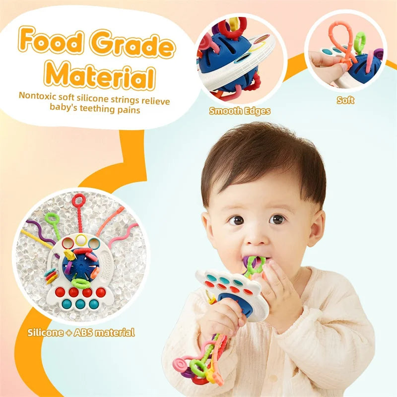 Development Baby Rattle Teether Toys Montessori Silicone Pull String