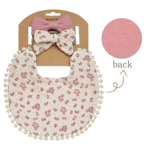 3Pcs/Set Baby Flower Bibs & Headbands Bow Nylon Hairbands Double Side