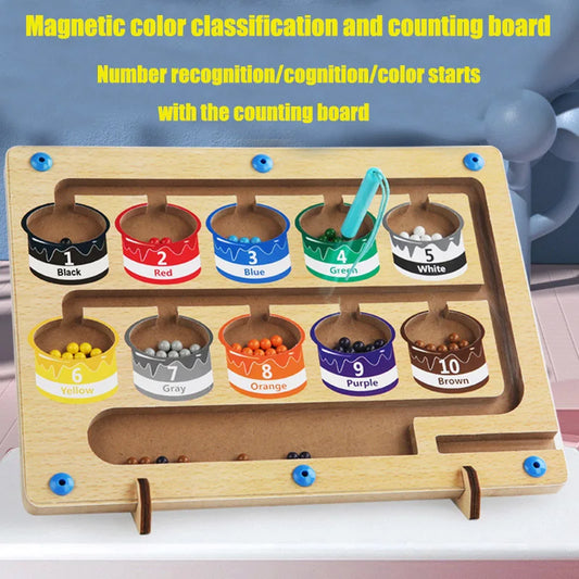 Children Montessori Toy Magnetic Pen Moving Ball Game Color Sorting