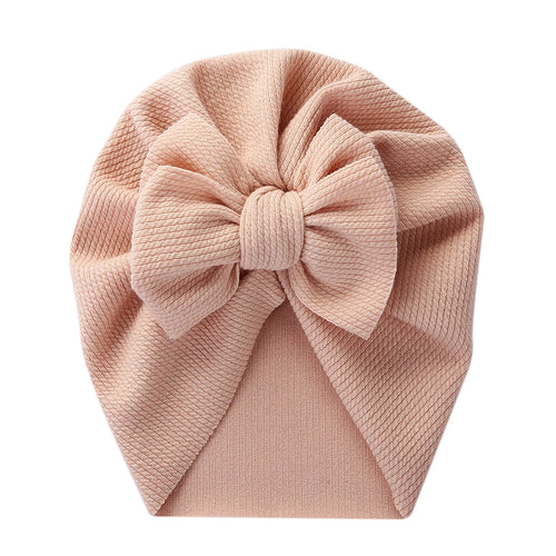 Solid Textured Ribbed Turban Baby Hats Bow Topknot Caps for Newborn