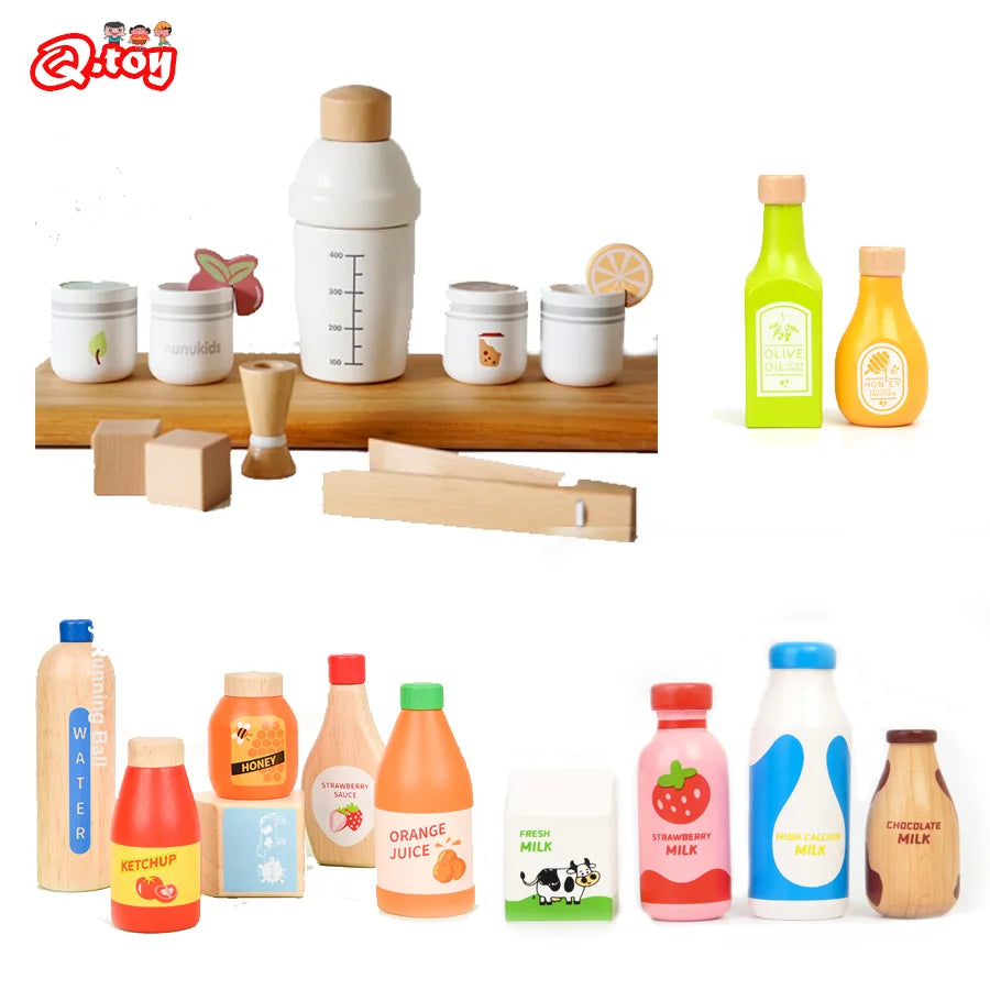 Pretend Play Toy Wooden Drink Set Kitchen Food Toys Kids Montessori