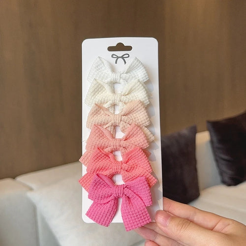 6PCS Soft Cotton Bow Hairpin Girl Sweet Plaid Design Hairpin Color