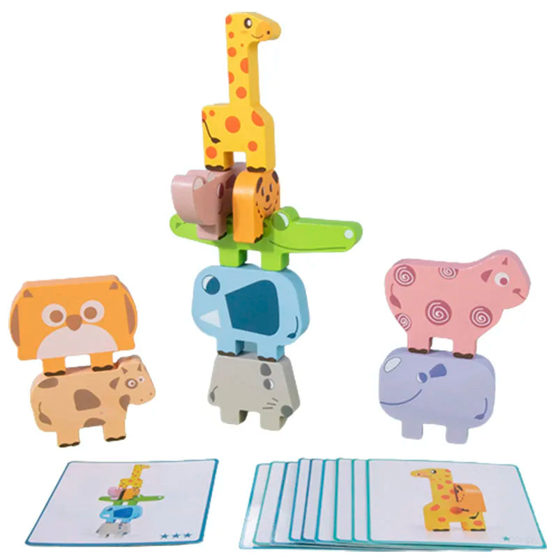 Wooden Animal Stacking Block Game Shape Matching Puzzle Balance Toy