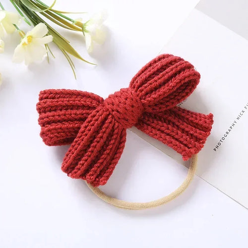 1PCS Cute Knitting Wool Bowknot Elastic Hairband Infant Solid Color