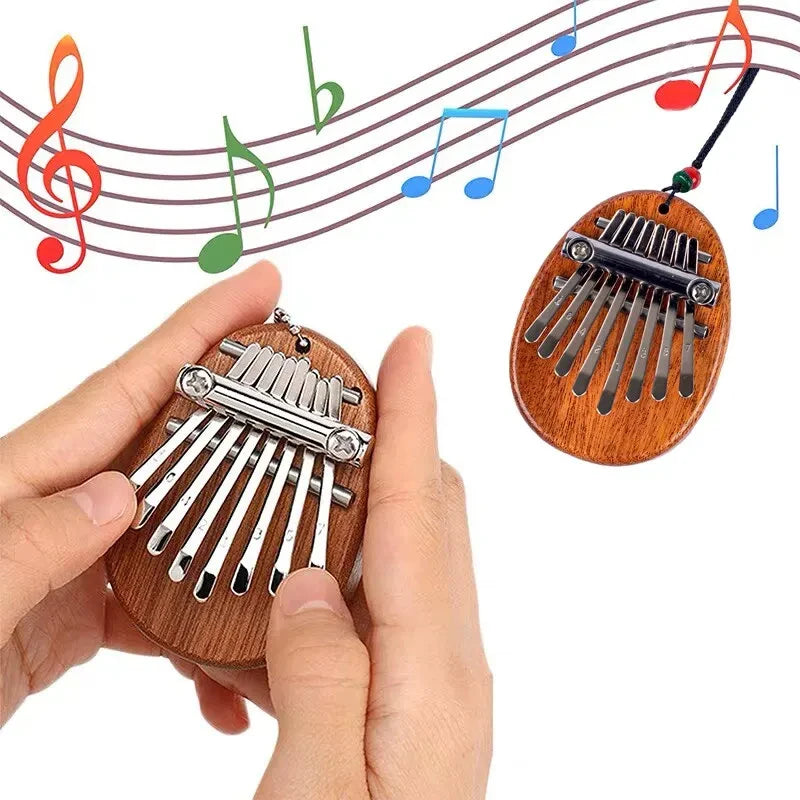 1Pcs Wood Mini Thumb Piano Musical Toys 8 Tones Portable Beginner