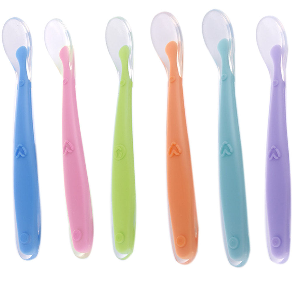 Soft Silicone Baby Feeding Spoon Candy Color Temperature Sensing Spoon