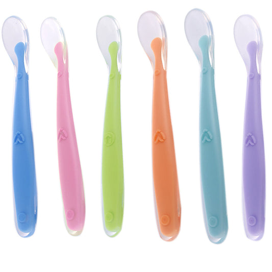 Soft Silicone Baby Feeding Spoon Candy Color Temperature Sensing Spoon