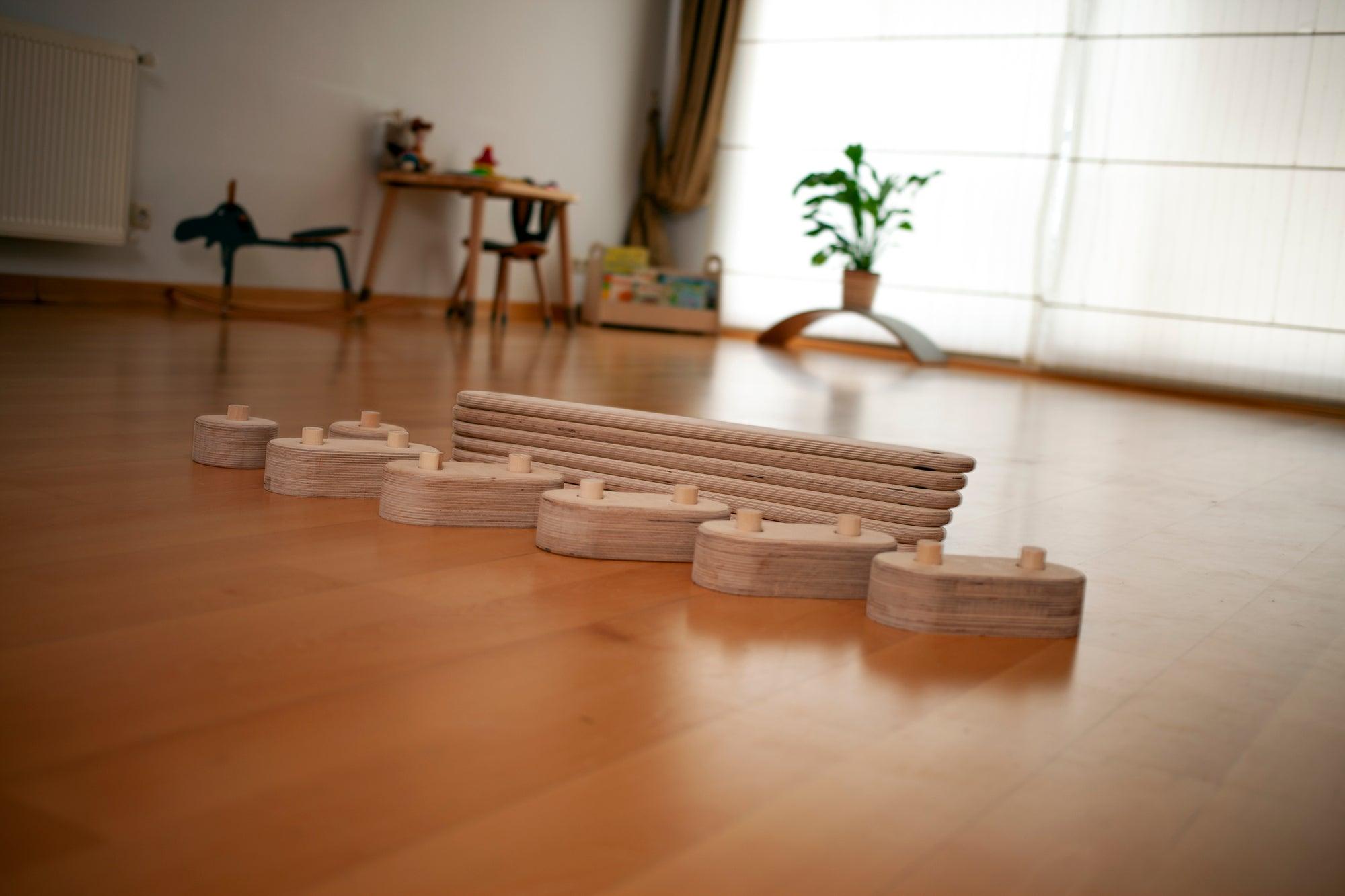 Circular Wooden Balance Beam Set | Montessori Gymnastics Toy for