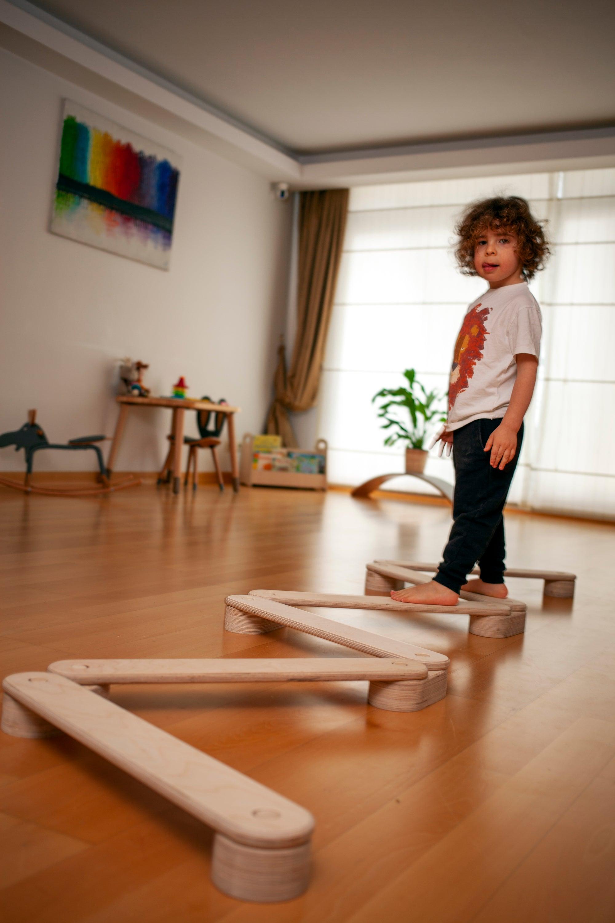 Circular Wooden Balance Beam Set | Montessori Gymnastics Toy for