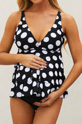 Load image into Gallery viewer, Black Dot Print Ruffled Layered Maternity Swimsuit
