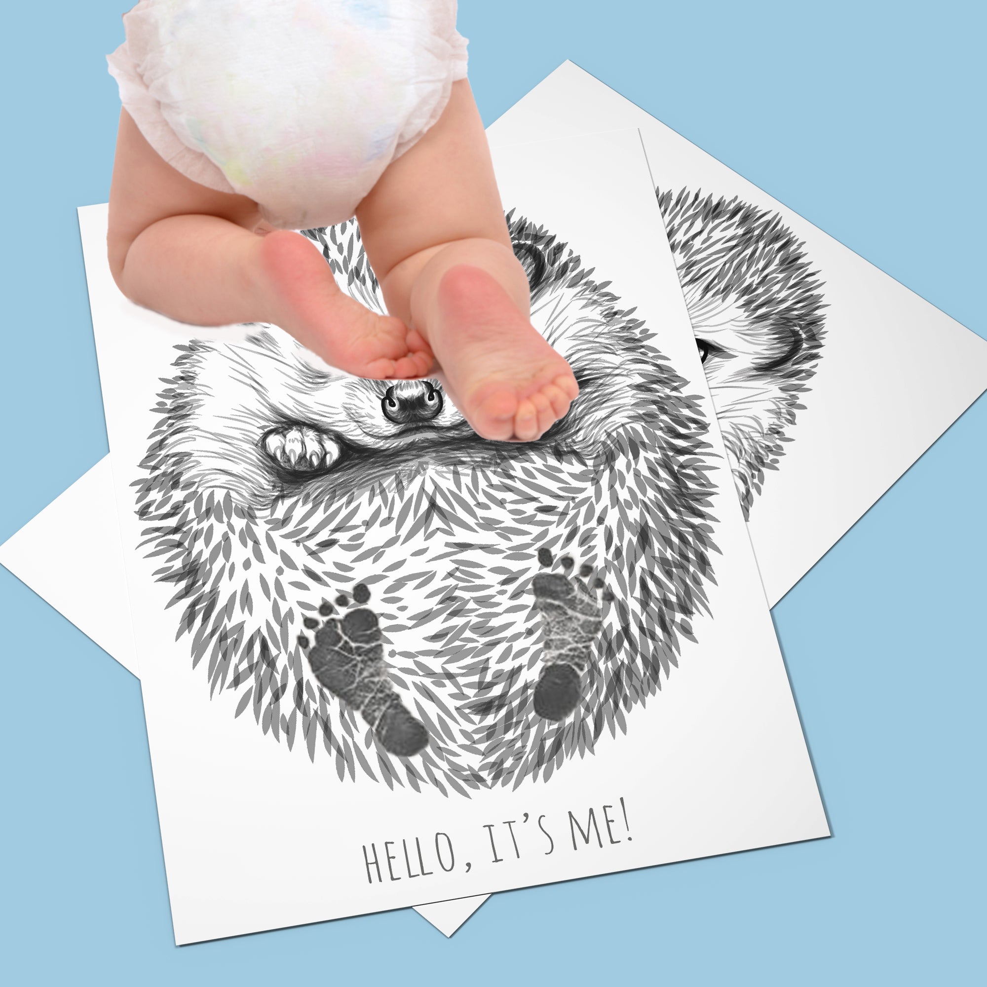 Personalized Baby Hedgehog Footprint Kit, A3 format, white