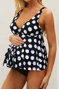 Load image into Gallery viewer, Black Dot Print Ruffled Layered Maternity Swimsuit
