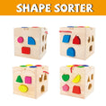 Load image into Gallery viewer, Wooden Activity Cube - Shapes and Blocks
