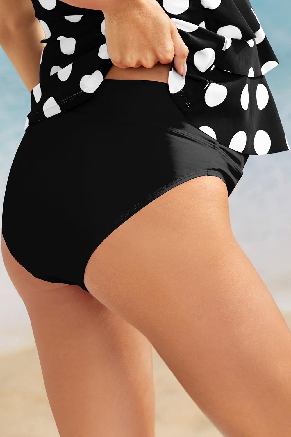 Black Dot Print Ruffled Layered Maternity Swimsuit