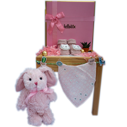 Baby Geschenk für Neugeborenen Mädchen -Pink Hase- Katze