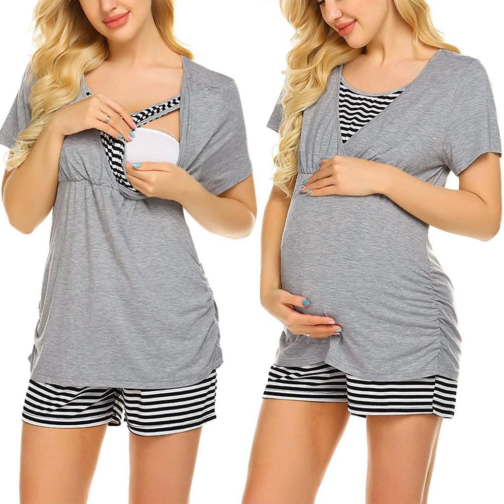 Women maternity breastfeeding nursing Short Sleeve Nursing Baby Top