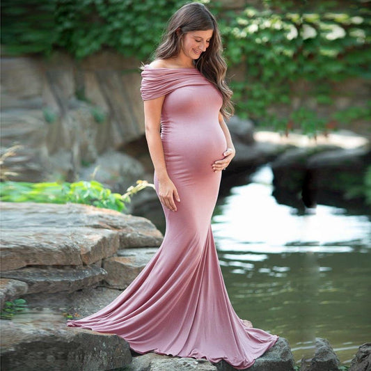 Shoulderless Maternity Dresses Photography Props Long Pregnancy Dress