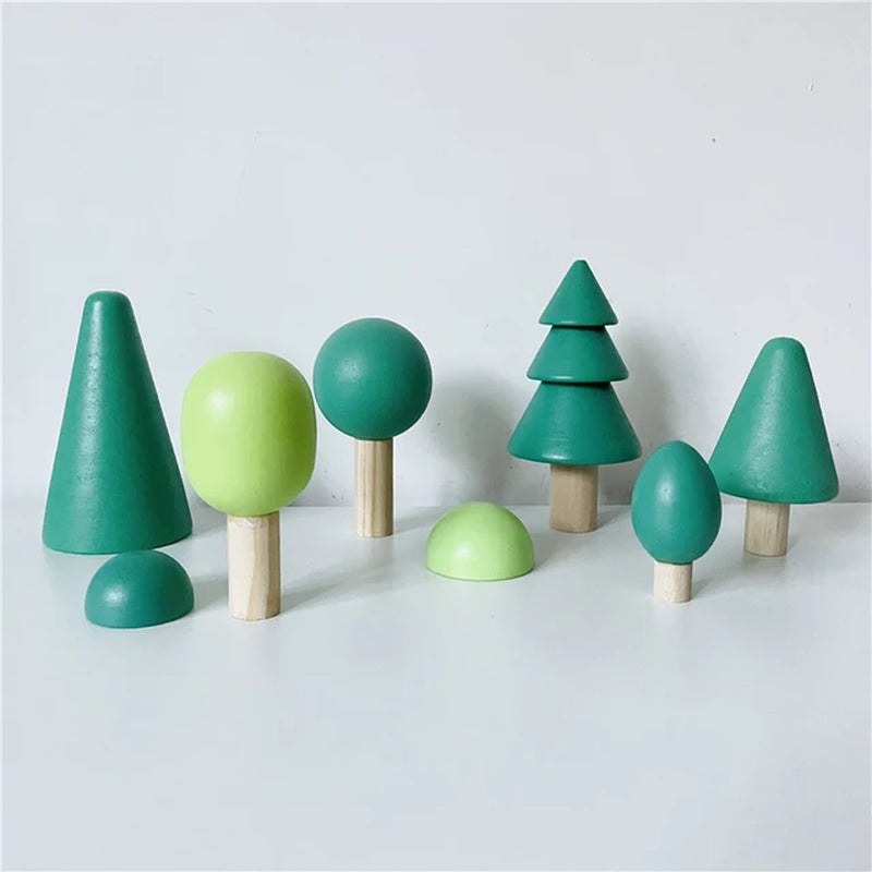 Rainbow Blocks Open Ended Play Creative Peg Doll Forest Tree Building Block Nordic Montessori Educational Wood Toys for Children