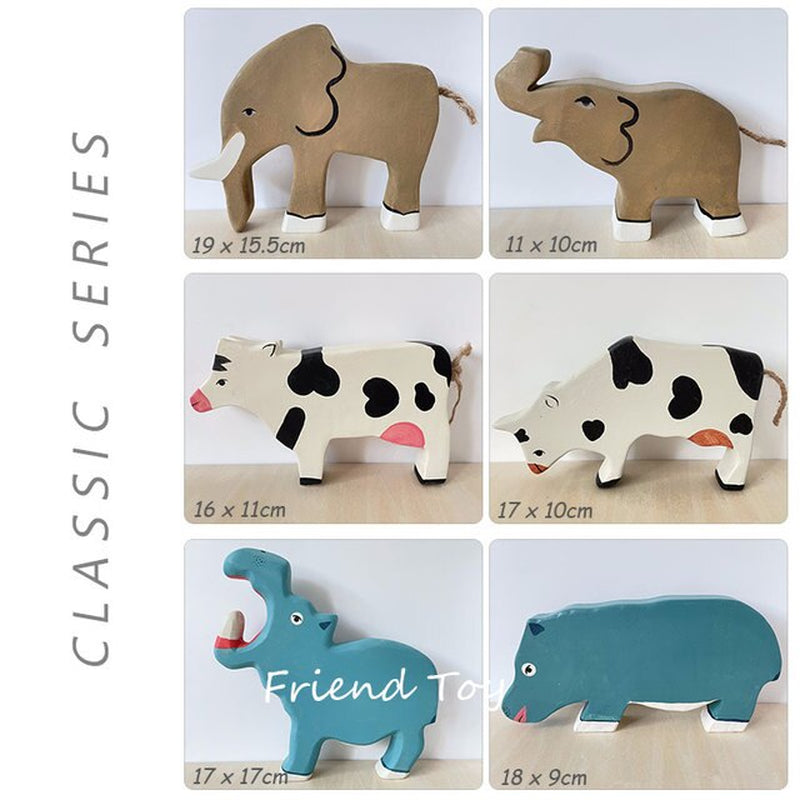 28Pcs Kids Wooden Handcarft Animals Toys Lion Elephant Animal Figure Open Ended Play Baby Montessori Educational Wood Toys