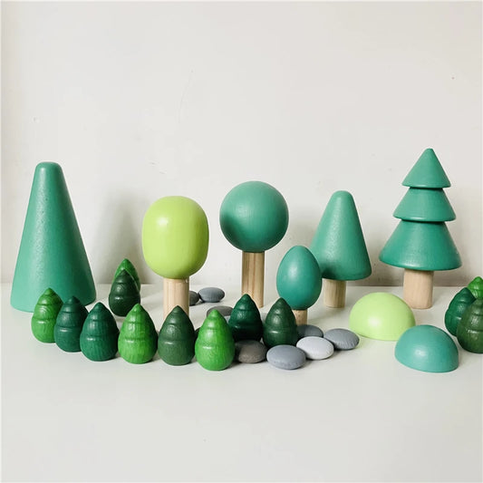 Rainbow Blocks Open Ended Play Creative Peg Doll Forest Tree Building Block Nordic Montessori Educational Wood Toys for Children