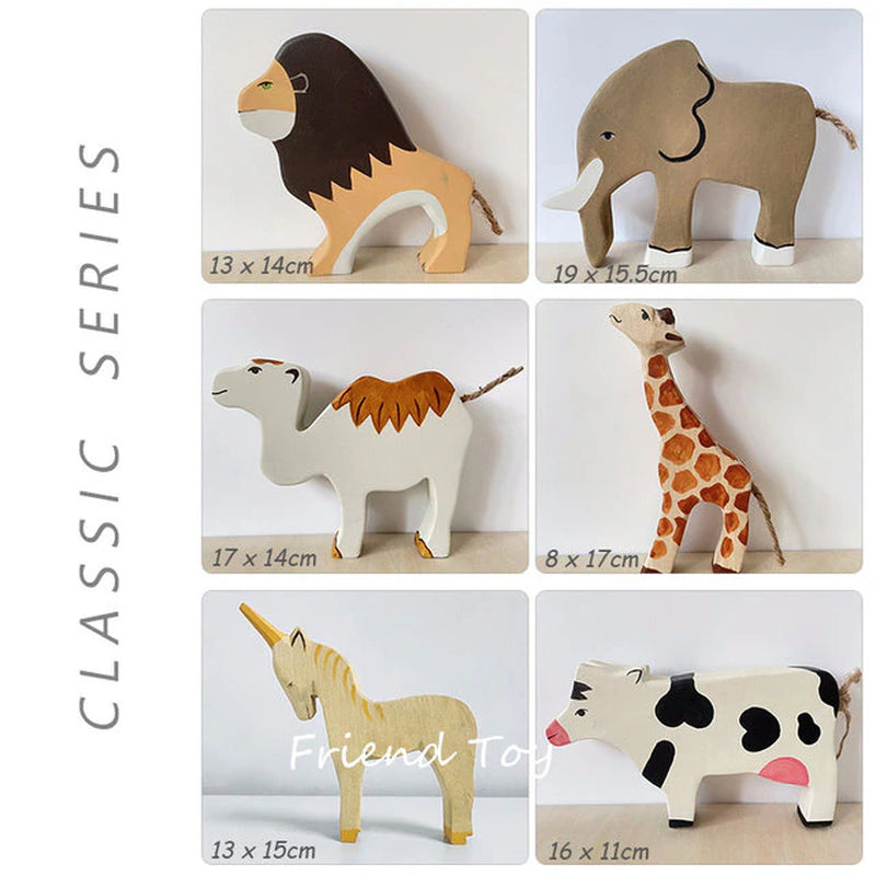 28Pcs Kids Wooden Handcarft Animals Toys Lion Elephant Animal Figure Open Ended Play Baby Montessori Educational Wood Toys