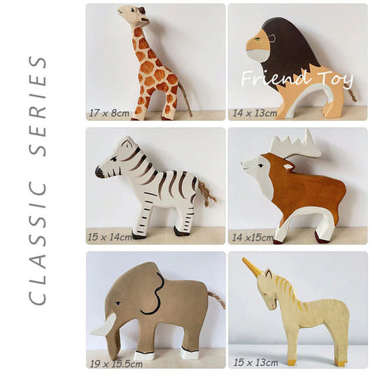 28Pcs Kids Wooden Handcarft Animals Toys Lion Elephant Animal Figure Open Ended Play Baby Montessori Educational Wood Toys