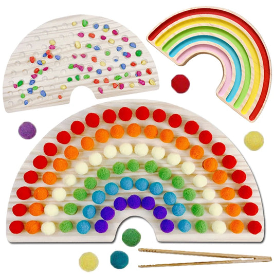 Rainbow Board Wooden Toys Baby Montessori Educational Toys Color Sorting Sensory Nordic Wood Toys Clip Beads Games Gift for Kids