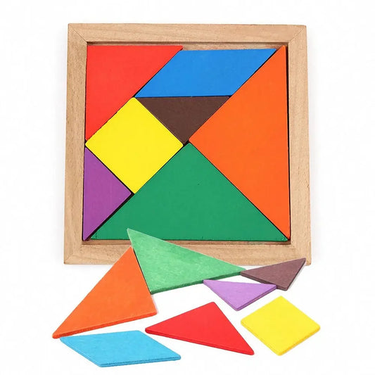 Kids Montessori Wooden Tangram Jigsaw Puzzle Wood Toys Colorful IQ Game Brain Teaser Intelligent Educational Toys for Children