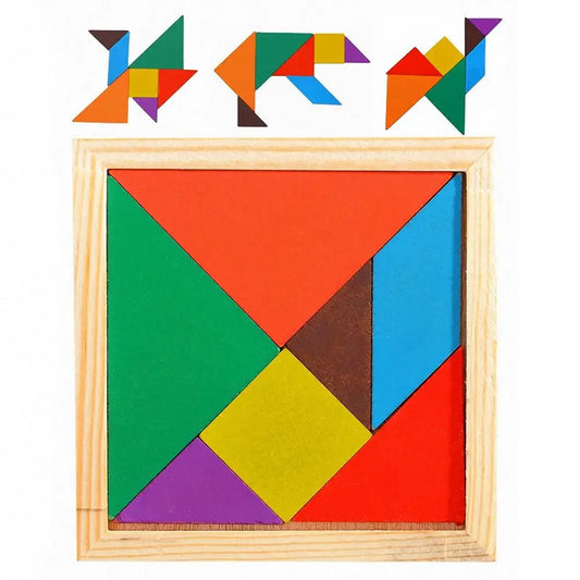 Kids Montessori Wooden Tangram Jigsaw Puzzle Wood Toys Colorful IQ Game Brain Teaser Intelligent Educational Toys for Children